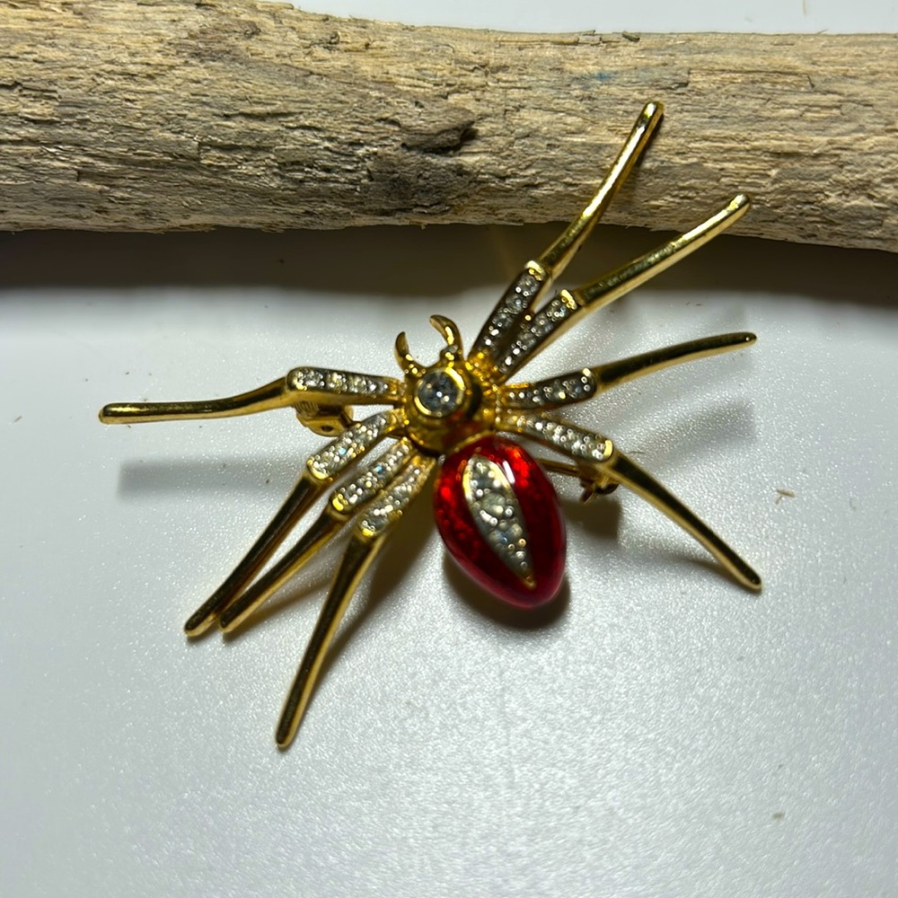 Fun Holiday Spider Pin with Enamel and Rhinestones